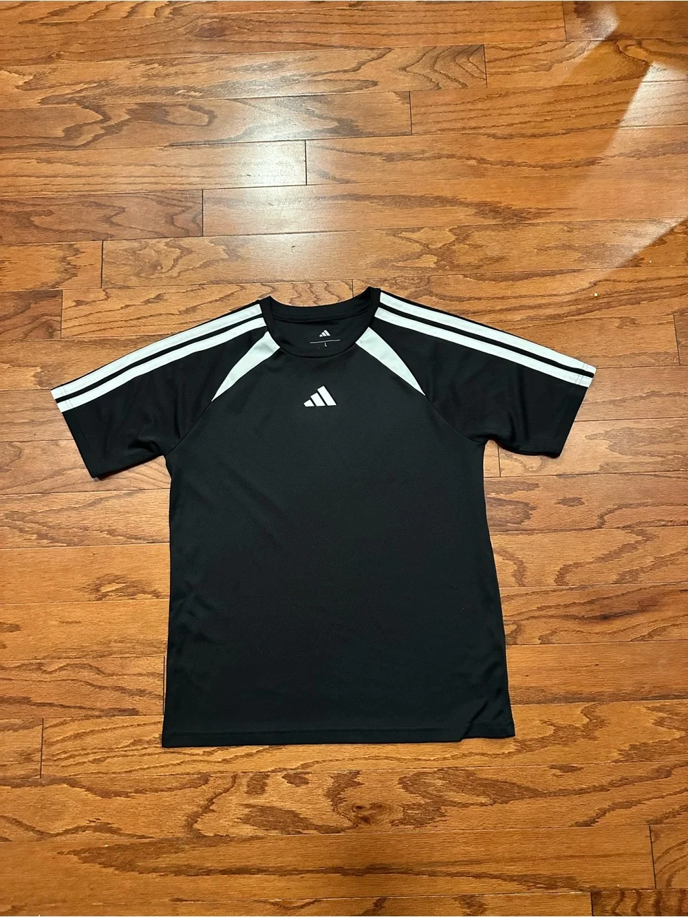 Adidas Kids' Black Performance Short-Sleeve Shirt with White Stripes